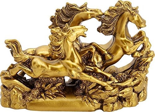 VASTU ART - Vastu Feng Shui Three Running Horses for Victory Horse Golden for Positive Energy Vibrations, Good Luck & Brings Prosperity & Wealth Decoration Showpiece, Plastic - Image 4
