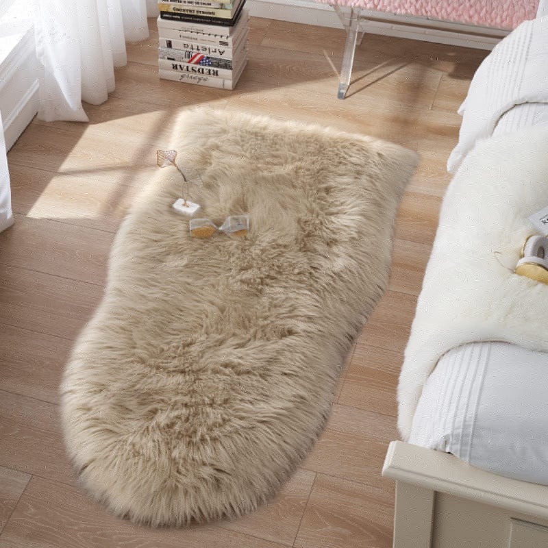 Tangsoo Small Faux Fur Sheepskin Rug 2x4 ft Ultra Soft Chair Sofa Cover Seat Pad, Beige Fluffy Shag Rugs for Bedroom Nursery Kids Room, Luxury Shaggy Rug Fuzzy Plush Floor Carpets - Image 2