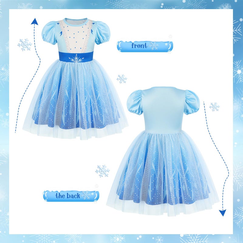 Benylion Princess Dress for Girls Princess Dresses Party Wear Puff Sleeve Tulle Dress for 9-10 Years,Paleblue - Image 2