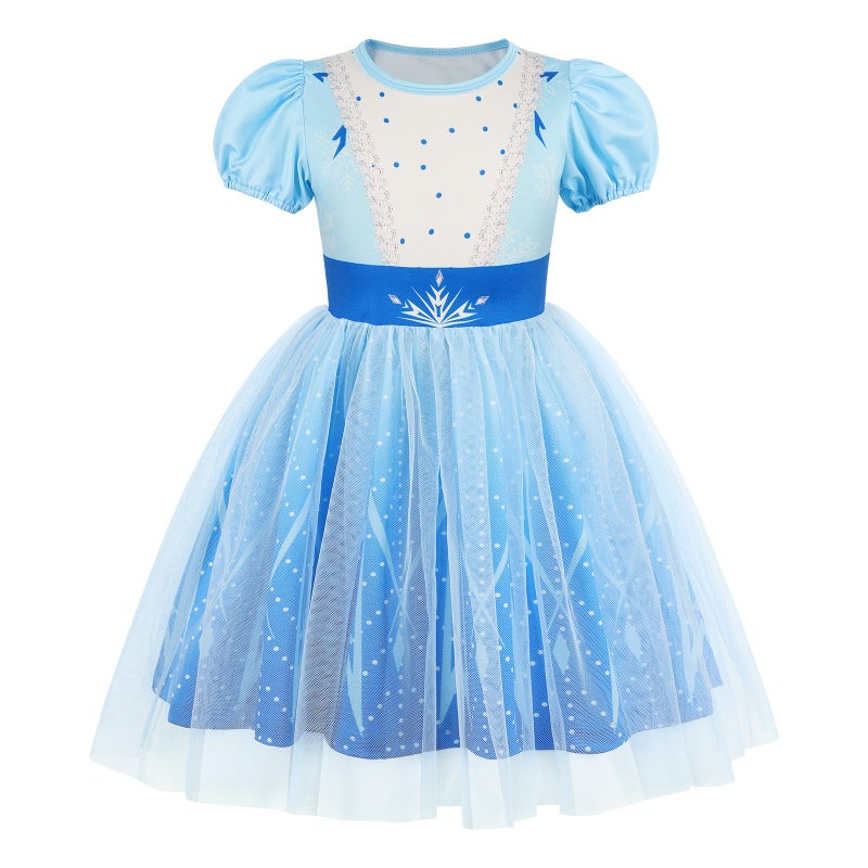 Benylion Princess Dress for Girls Princess Dresses Party Wear Puff Sleeve Tulle Dress for 9-10 Years,Paleblue - Image 1
