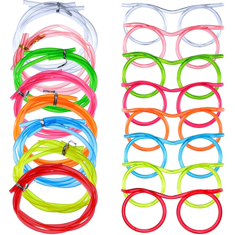 Sumind 8 Pieces Silly Straw Glasses Crazy Fun Loop Straws Novelty Drinking Eyeglasses for Annual Meeting Fun Parties Birthday Assorted Colors - Image 1
