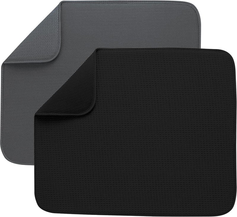 S&T INC. Dish Drying Mat for Kitchen, Absorbent, Reversible Microfiber Dish Mat Value Pack for Kitchen, 16 Inch x 18 Inch, Black Mesh and Charcoal Mesh, 2 Pack - Image 1