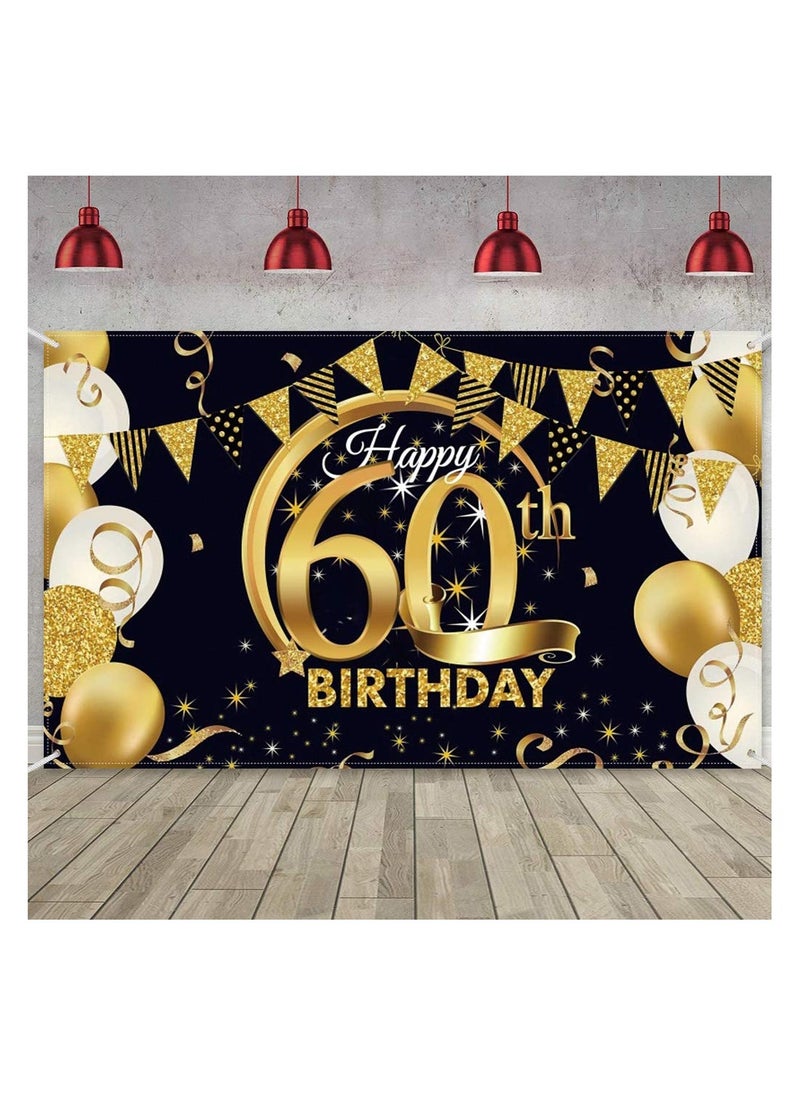60th Birthday Party Decoration Black and Gold Large Number 60 Poster Party Supplies Banner  - Image 2