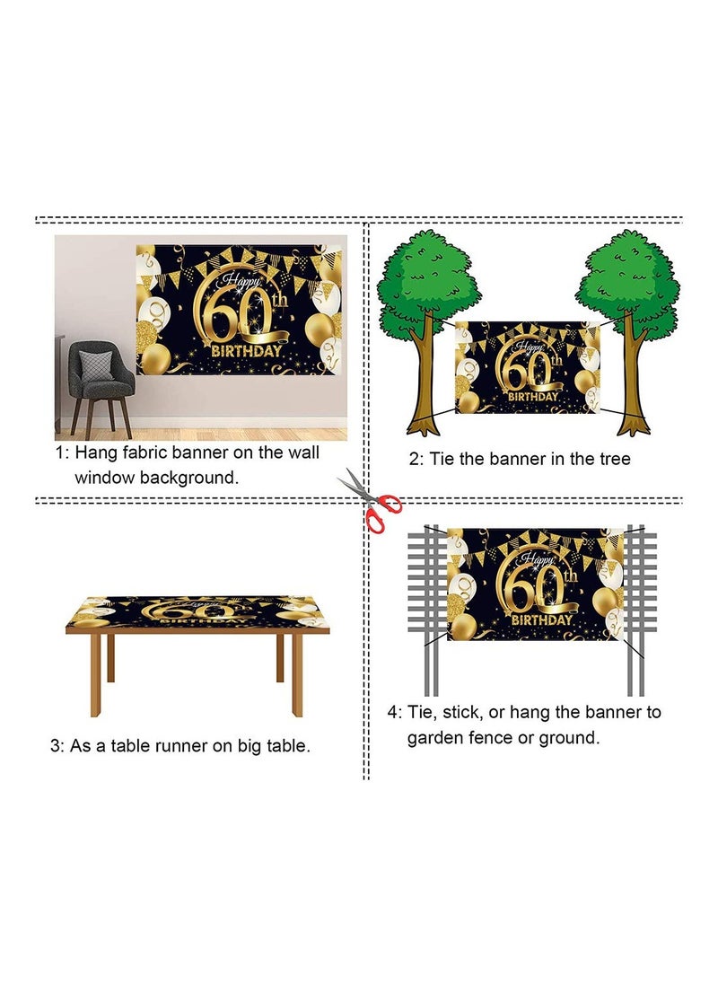 60th Birthday Party Decoration Black and Gold Large Number 60 Poster Party Supplies Banner  - Image 3
