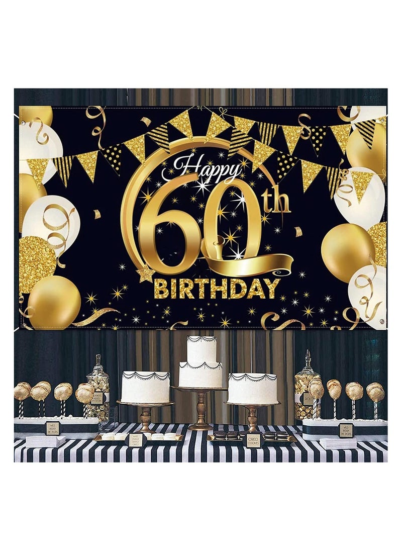 60th Birthday Party Decoration Black and Gold Large Number 60 Poster Party Supplies Banner  - Image 4