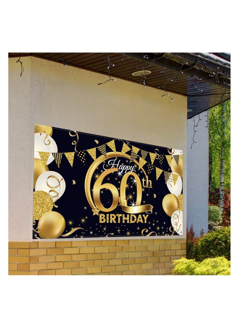 60th Birthday Party Decoration Black and Gold Large Number 60 Poster Party Supplies Banner  - Image 5
