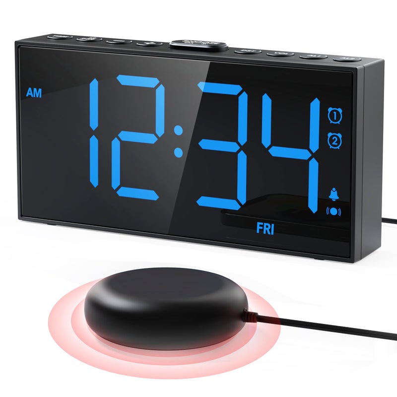 PPLEE Loud Alarm Clock with Bed ShakerVibrating Alarm Clock for Heavy Sleepers Hearingimpaired Deaf2 Alarms 3level Vibration for WeekdayEveryday Mode5 Dimmer5 VolumeBig NumberPoweroff Memory