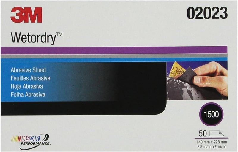 3M Wetordry Abrasive Sheet 401Q, 02023, 1500+ Grit, 5 1/2 In X 9 In, 50 Sheets, Fast Cutting, Auto Body Sanding, Paint Finishing - Image 1