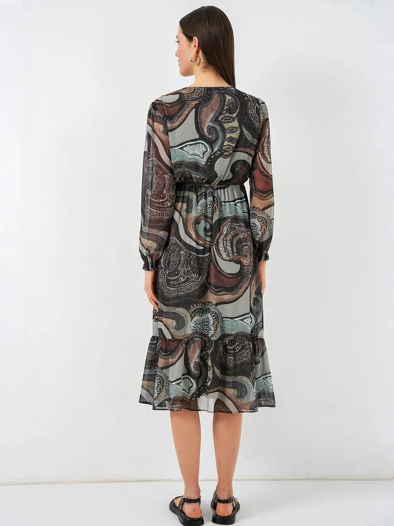 Big Dart Pine Green BDART Leopard Print V-Neck Midi Dress for Women | Best Price UAE