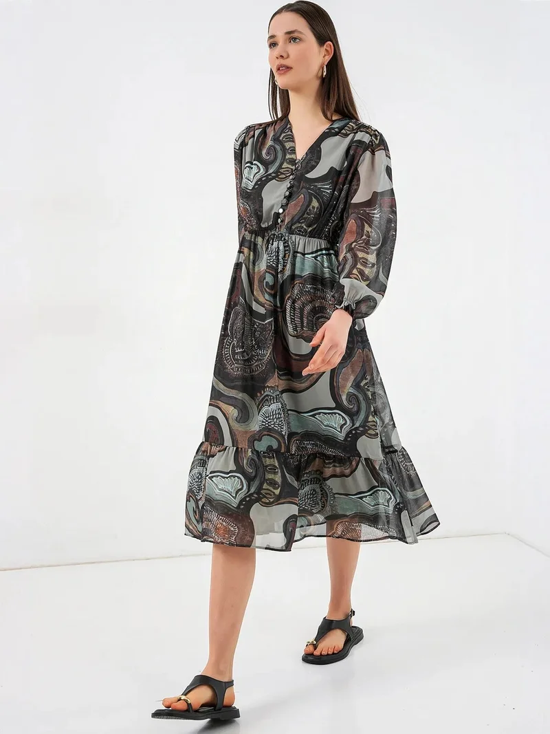 Big Dart Pine Green BDART Leopard Print V-Neck Midi Dress for Women | Best Price UAE