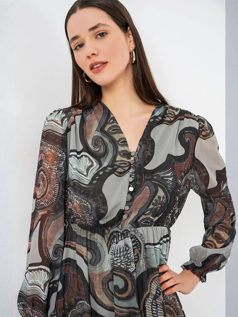 Big Dart Pine Green BDART Leopard Print V-Neck Midi Dress for Women | Best Price UAE