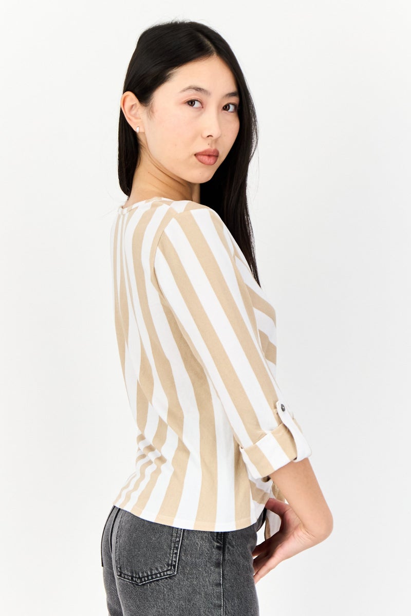 ADRIENNE VITTADINI Women V Neck 3/4 Sleeve Striped Blouse, Multicolor  - Image 4