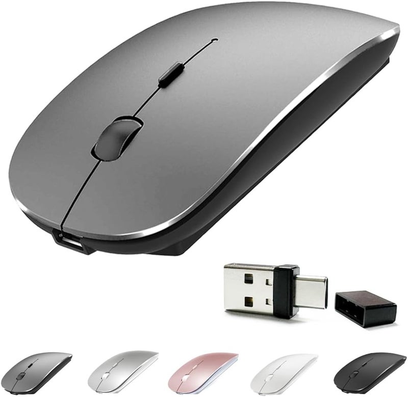 KLO 4 Modes Rechargeable Bluetooth Mouse BT3.0/5.2+USB-2.4G/Type-C,Wireless Mouse for MacBook pro/MacBook air/Laptop/iMac/ipad/Notebook/pc (BT/USB-C Grey) - Image 1
