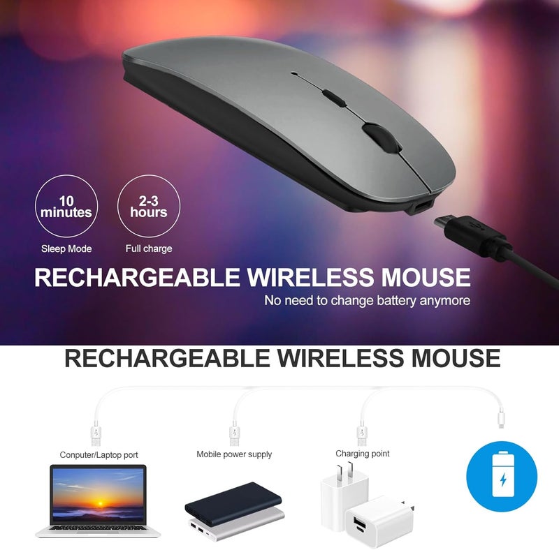 KLO 4 Modes Rechargeable Bluetooth Mouse BT3.0/5.2+USB-2.4G/Type-C,Wireless Mouse for MacBook pro/MacBook air/Laptop/iMac/ipad/Notebook/pc (BT/USB-C Grey) - Image 4
