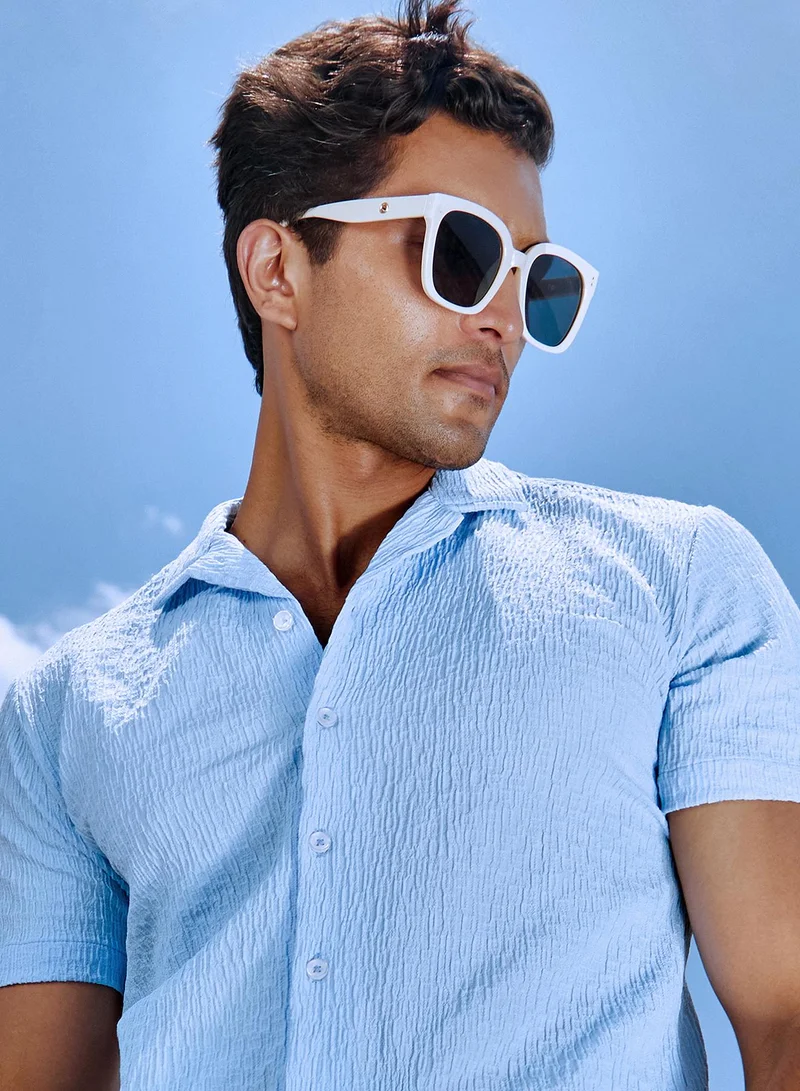 Campus Sutra Men's Sky Blue Creased Shirt