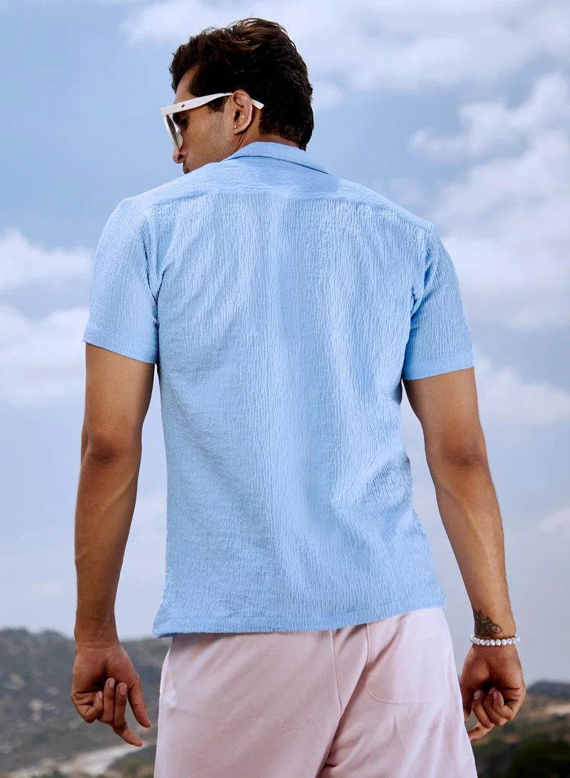 Campus Sutra Men's Sky Blue Creased Shirt