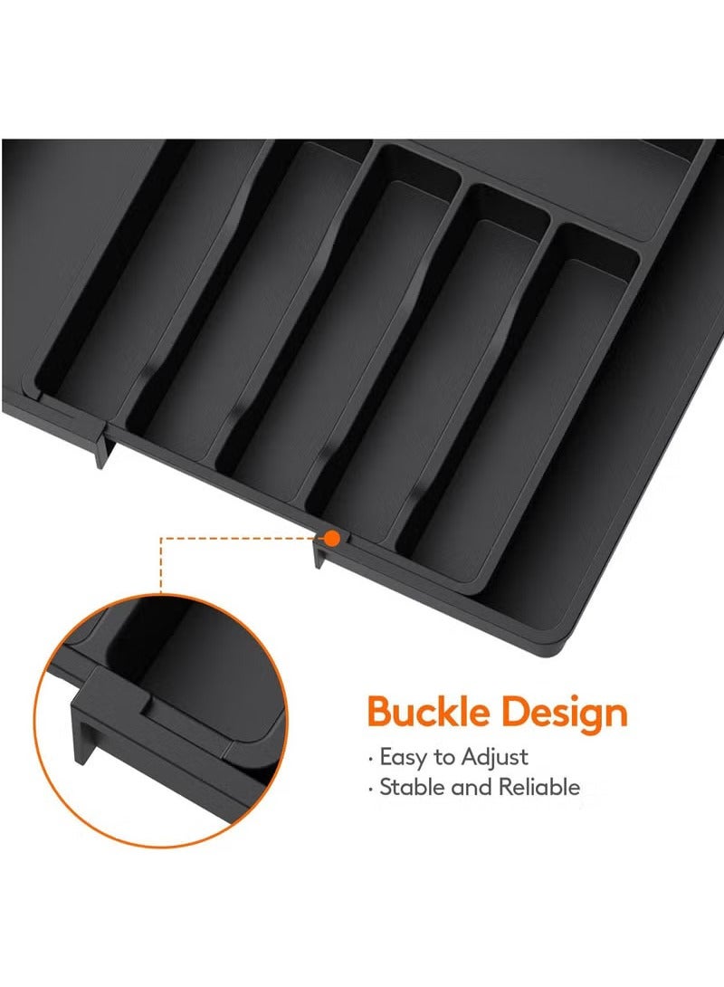 Silverware Drawer Organizer, Expandable Utensil Tray for Kitchen, Flatware and Cutlery Holder, Adjustable Plastic Storage for Spoons Forks Knives, Large, Black - Image 4