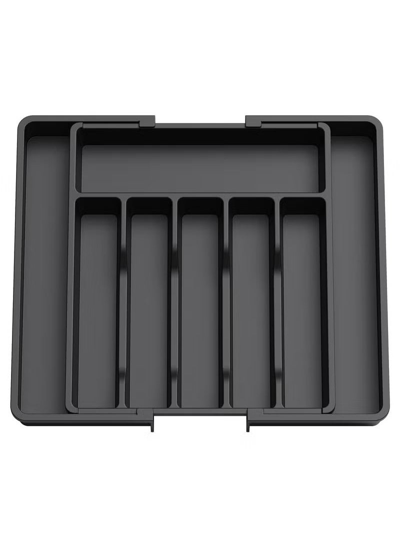Silverware Drawer Organizer, Expandable Utensil Tray for Kitchen, Flatware and Cutlery Holder, Adjustable Plastic Storage for Spoons Forks Knives, Large, Black - Image 1