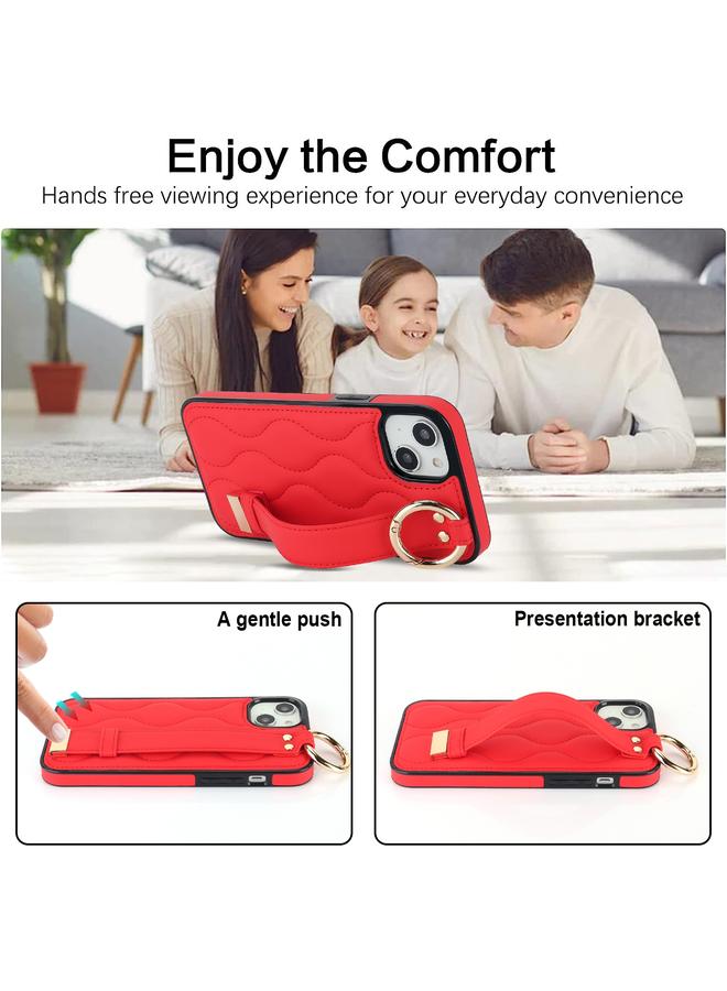 S-TOP Case For iPhone 14 Plus Non-slip Full Coverage Ring PU Phone Case with Wristband - Image 4