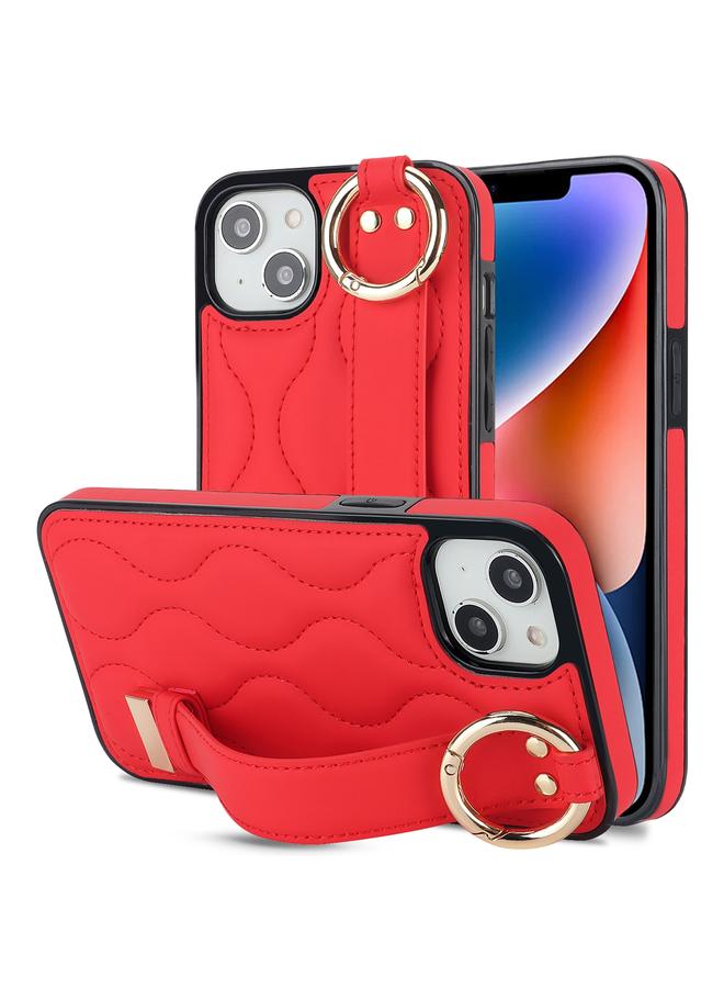 S-TOP Case For iPhone 14 Plus Non-slip Full Coverage Ring PU Phone Case with Wristband - Image 1