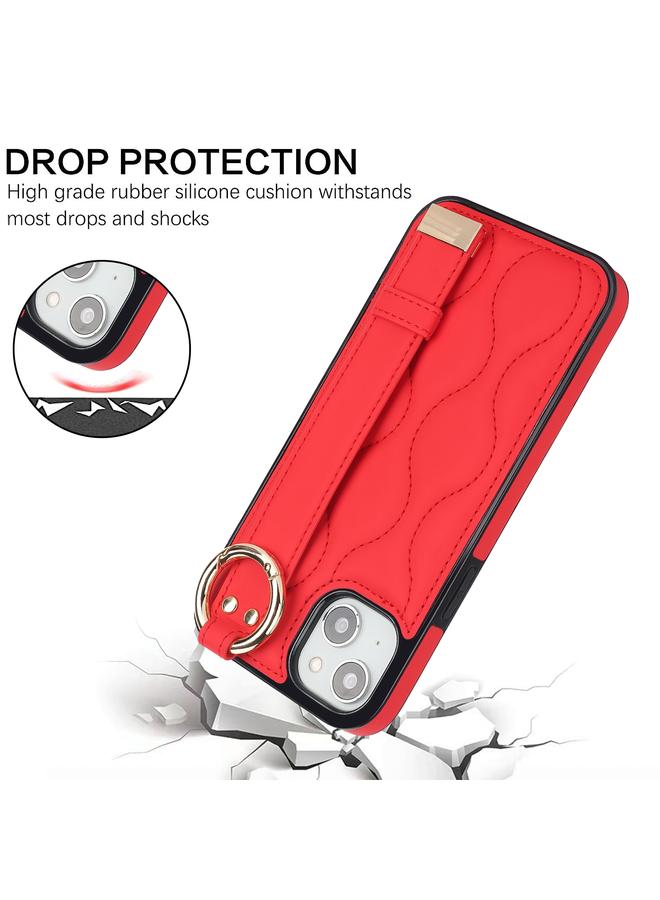 S-TOP Case For iPhone 14 Plus Non-slip Full Coverage Ring PU Phone Case with Wristband - Image 2