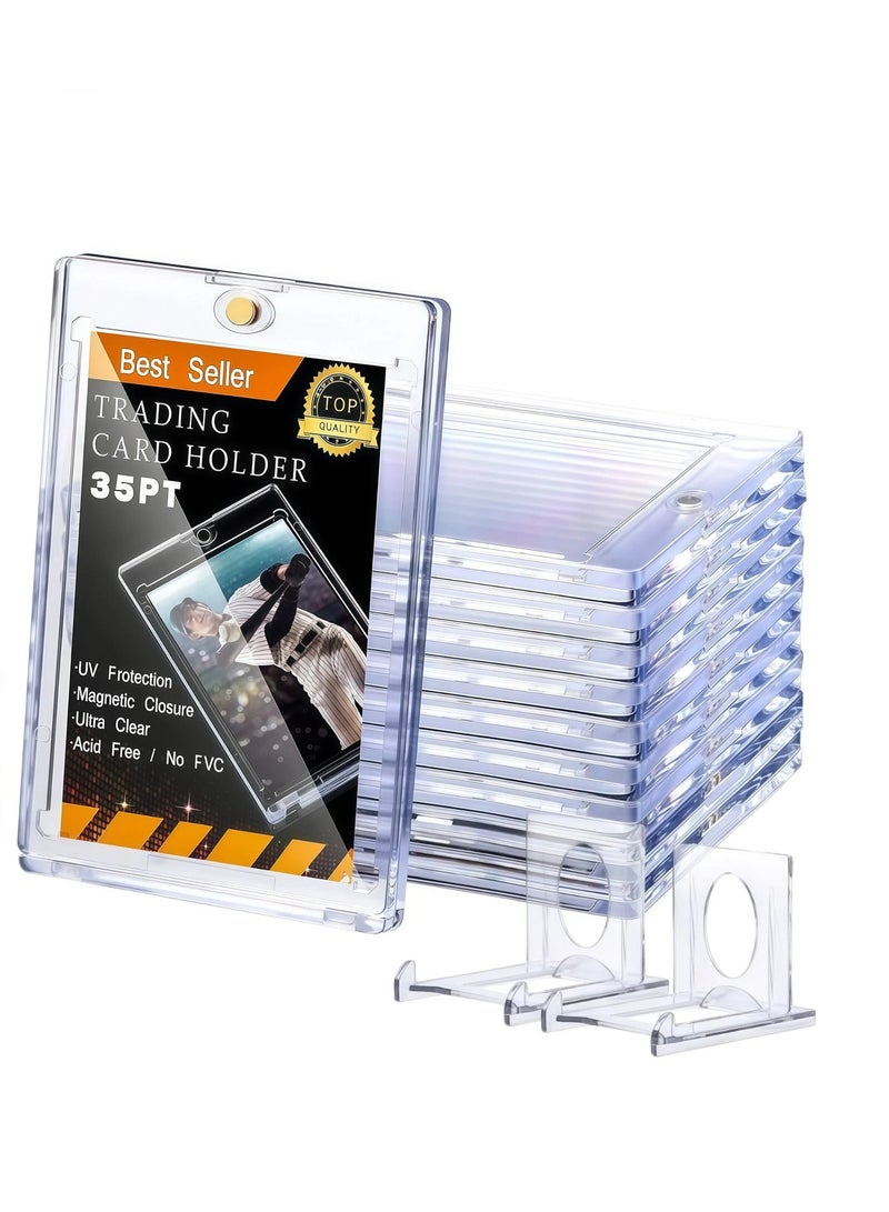 8ct Magnetic Card Holder, With 2 stands,35pt One Touch Card Holder, U-V Protection Cards Sleeves,Hard Plastic Case for Trading Cards, Clear Display Case for Sports, Baseball, Football, Game Cards - Image 1