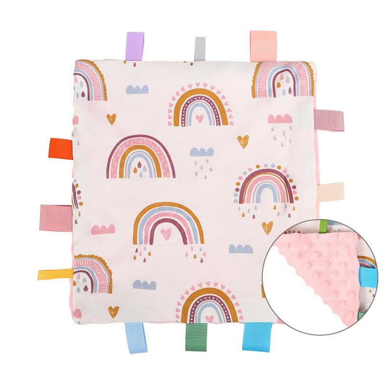 AmazingM Baby Tags Security Blanket Sensory Soothing Blanket with Tags Dotted Backing Taggies for 312 Months Boys and Girls Rainbow