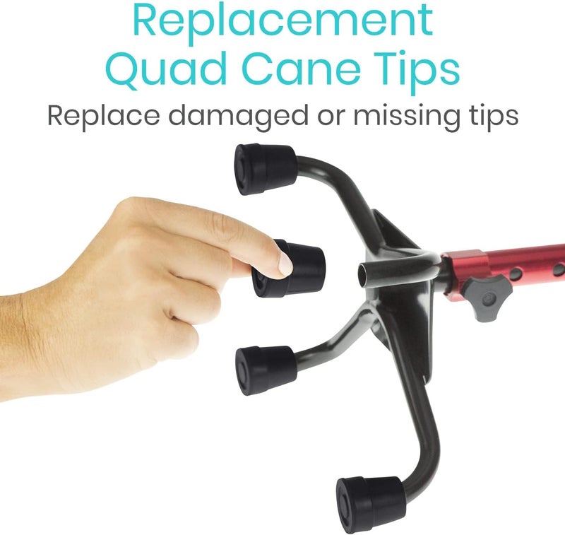 Vive Quad Cane Tips Set of 4  Heavy Duty 12 inch Replacement Rubber Foot  Black Attachment Base Grip  Accessories for Walking and Standing Stick  Durable End for Women Men Seniors Elderly - Image 2