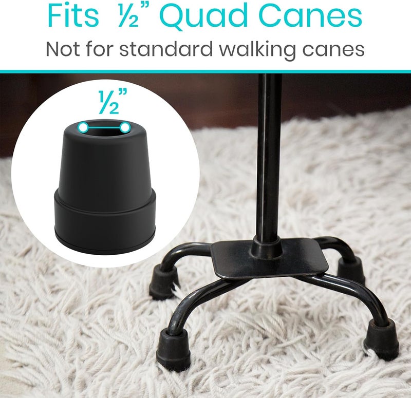 Vive Quad Cane Tips Set of 4  Heavy Duty 12 inch Replacement Rubber Foot  Black Attachment Base Grip  Accessories for Walking and Standing Stick  Durable End for Women Men Seniors Elderly - Image 3