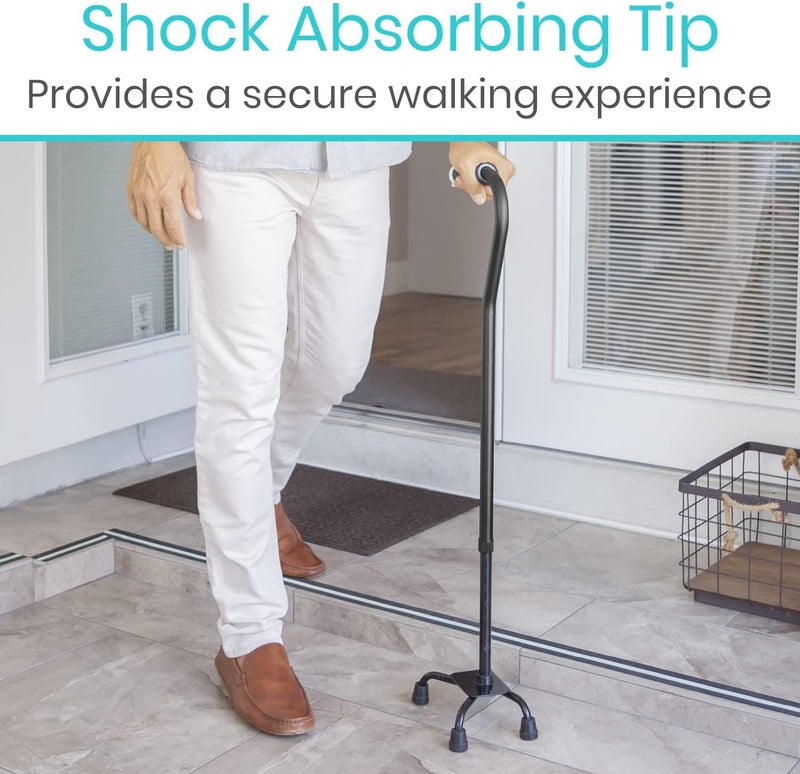 Vive Quad Cane Tips Set of 4  Heavy Duty 12 inch Replacement Rubber Foot  Black Attachment Base Grip  Accessories for Walking and Standing Stick  Durable End for Women Men Seniors Elderly - Image 5