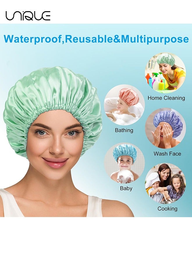 يونيك 4 حزمة دش كاب ، 4 حزمة قبعة دش فاخرة للماء وطبقة مزدوجة قابلة لإعادة الاستخدام حمام دش كاب للنساء سبا ، صالون لتصفيف الشعر ، استخدام السفر في فندق المنزل - Image 5