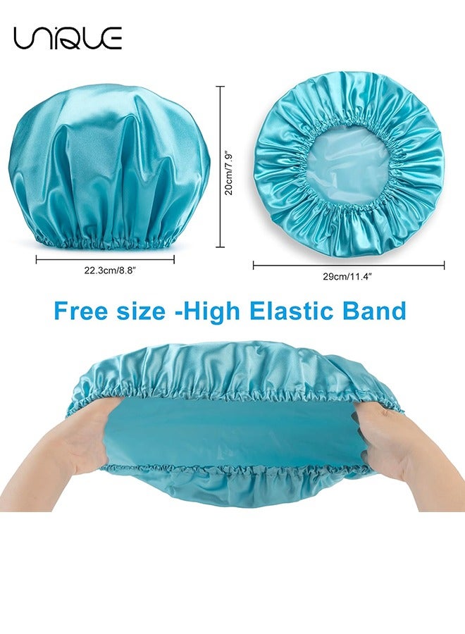 يونيك 4 حزمة دش كاب ، 4 حزمة قبعة دش فاخرة للماء وطبقة مزدوجة قابلة لإعادة الاستخدام حمام دش كاب للنساء سبا ، صالون لتصفيف الشعر ، استخدام السفر في فندق المنزل - Image 2