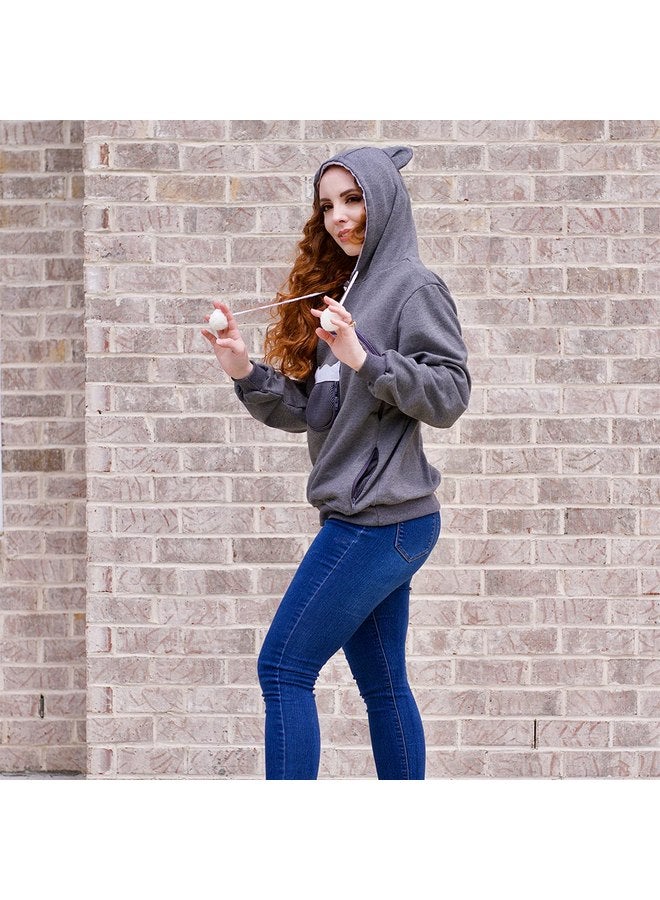 ALYC Pet Carrier Hoodie Cat Dog Pouch Holder Sweatshirt Large Pocket Pullover Shirt with Cat Ear for Women (Dark Grey, Medium) - Image 3