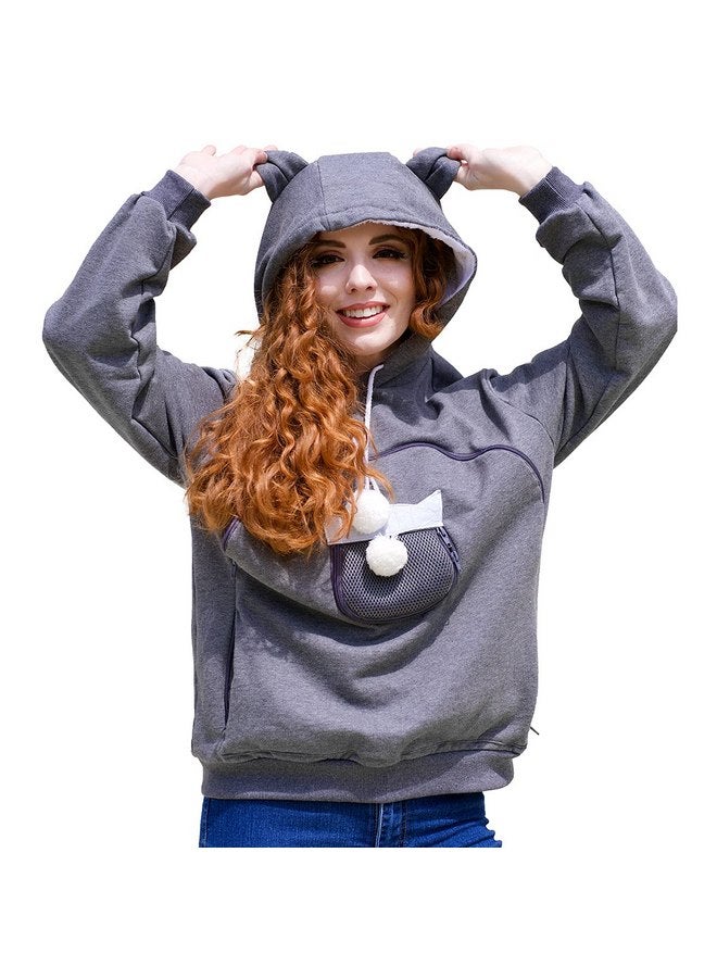 ALYC Pet Carrier Hoodie Cat Dog Pouch Holder Sweatshirt Large Pocket Pullover Shirt with Cat Ear for Women (Dark Grey, Medium) - Image 1