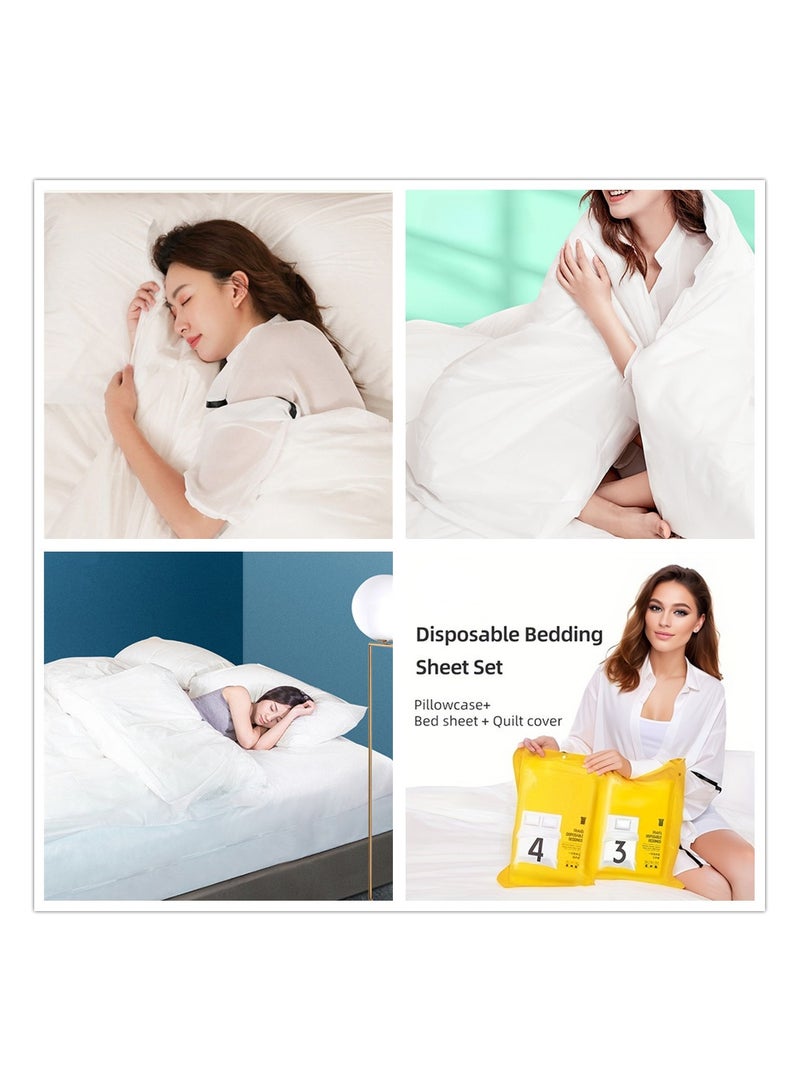 4PCS Disposable Travel Bed Sheets Quilt Cover and Pillowcase, Disposable Bedding Travel Bedding Disposable Sheets for Business Travel Hotel Essentials  - Image 4