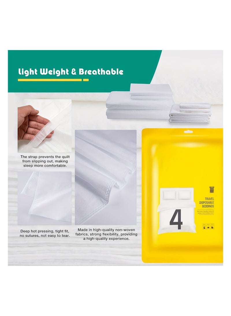 4PCS Disposable Travel Bed Sheets Quilt Cover and Pillowcase, Disposable Bedding Travel Bedding Disposable Sheets for Business Travel Hotel Essentials  - Image 5