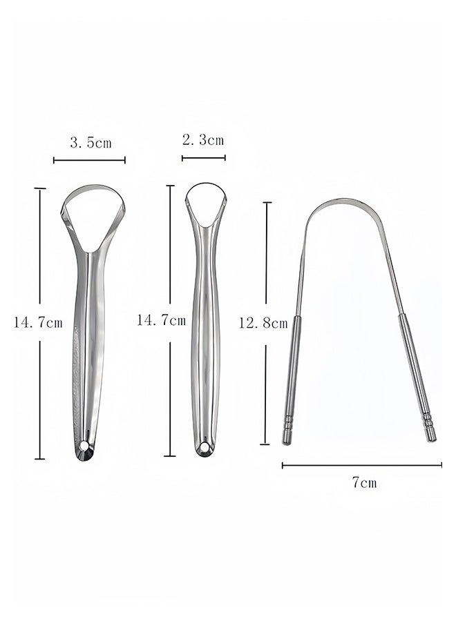 Generic 3PCS Stainless Steel Tongue Scraper Set – Metal Tongue Cleaners with Dual Handle Design and Storage Case for Oral Hygiene, Silver  - Image 2