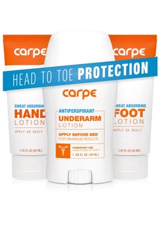 Carpe Carpe Antiperspirant Underarm, Hand & Foot Lotion Bundle, Head to Toe Sweat Protection for Hands, Feet, and Underarm, Dermatologist Recommended  - Image 1