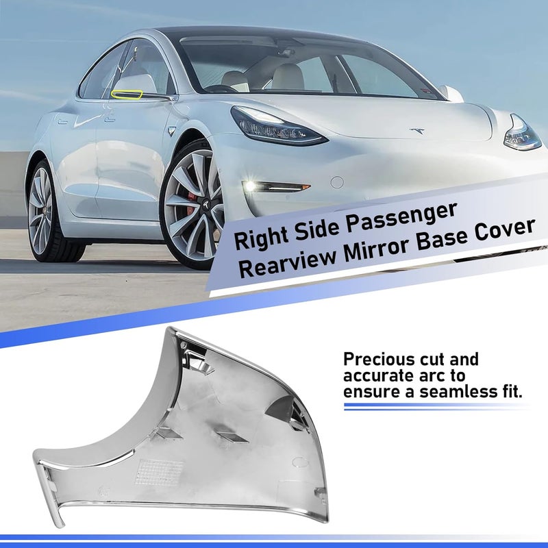 Jaronx Compatible With Tesla Model 3 Mirror Bottom Cover 2017-2024, Chrome Right Passenger Rearview Mirror Lower Base Cover, Side Mirror Base Cover For Tesla Model 3 Wing Mirror Repair(Right) Global easy assemble picks - Image 4