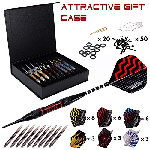 Turnart Darts Plastic Tip - Professional Soft Tip Darts Set for Electronic Dartboard 9 Pcs 18 Grams with 50 Extra Tips 9 Shafts 27 Flights Tool Kit Flight Protectors and Gift Darts Case (Tungsten) - Image 2