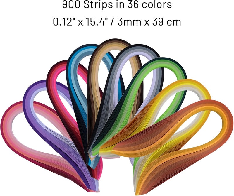 YURROAD Paper Quilling Strips Set，36 Colors 900 Strips Width 3mm Length 39cm - Image 3