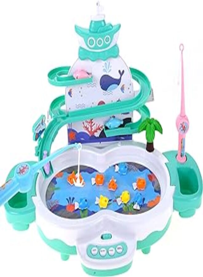 PowerTRC Magnetic Fishing Pond Toy for Kids | Electronic Fishing Set with 10 Fish, 2 Fishing Poles, and 3 Magnetic Dolphins | Educational and Fun Water Toy for Kids