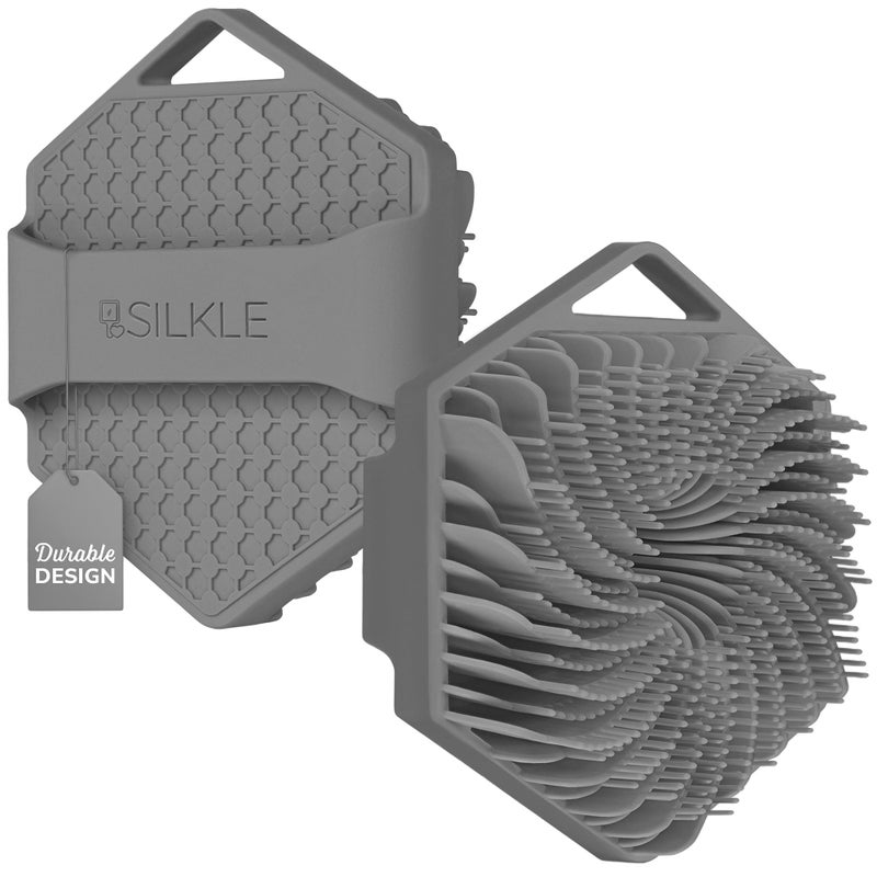 SILKLE Silicone Body Scrubber â€“ Gentle Exfoliating Shower Scrubber for Body & Bath, Silicone Shower Brush & Loofah Alternative â€“ Non-Slip Silicone Body Brush, Quick Dry, Hygienic - Gray - Image 1
