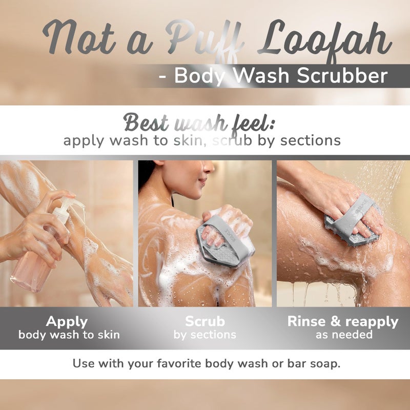 SILKLE Silicone Body Scrubber â€“ Gentle Exfoliating Shower Scrubber for Body & Bath, Silicone Shower Brush & Loofah Alternative â€“ Non-Slip Silicone Body Brush, Quick Dry, Hygienic - Gray - Image 5