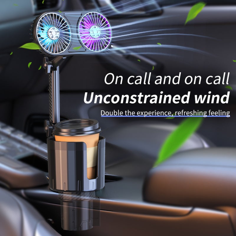مروحة السيارة: ضبط رياح بثلاث سرعات، دوران 360 درجة مع ضوء جو ملون - حامل كوب شحن USB للسيارات الصغيرة، سيارات الجرار (SUV)، السيارات المنزلقة، الشاحنات - Image 4