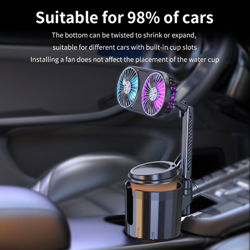 مروحة السيارة: ضبط رياح بثلاث سرعات، دوران 360 درجة مع ضوء جو ملون - حامل كوب شحن USB للسيارات الصغيرة، سيارات الجرار (SUV)، السيارات المنزلقة، الشاحنات - Image 3