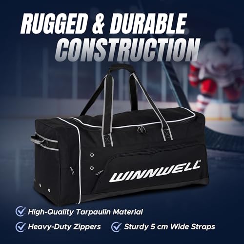 Winnwell Premium Carry Hockey Bag - Equipment Bag with Mulitple Pouches - Great for Carrying Sport Gear (Black, Junior) - Image 2