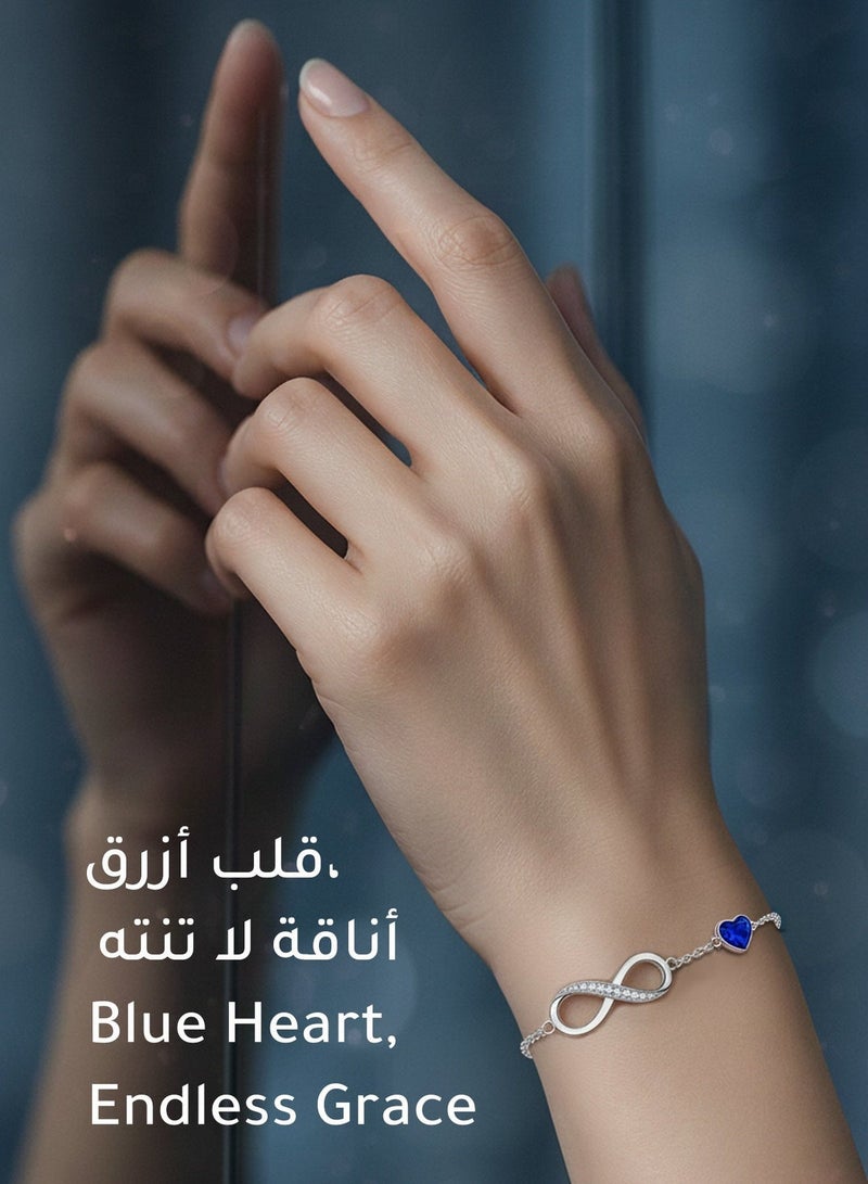 فوريكاسا سوار لانهاية مع زركون قلب أزرق | نحاس مطلي بالذهب الأبيض عيار 18 قيراط | قابل للتعديل 16+4 سم | صندوق هدايا بولي إيثيلين فاخر أبيض نجمي مقاوم للتشوه - Image 3