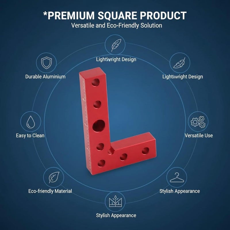 Small Square 90 Degree Positioning Square Woodworking Center Finder, Aluminium Alloy with Steel Sleeves, Red Anodised - Accurate Drilling Guide, Multifunctional Marking Tool for - Image 2