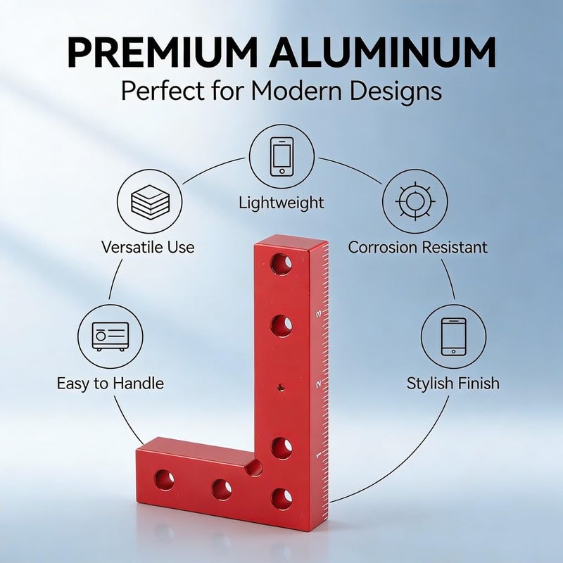 Small Square 90 Degree Positioning Square Woodworking Center Finder, Aluminium Alloy with Steel Sleeves, Red Anodised - Accurate Drilling Guide, Multifunctional Marking Tool for - Image 5